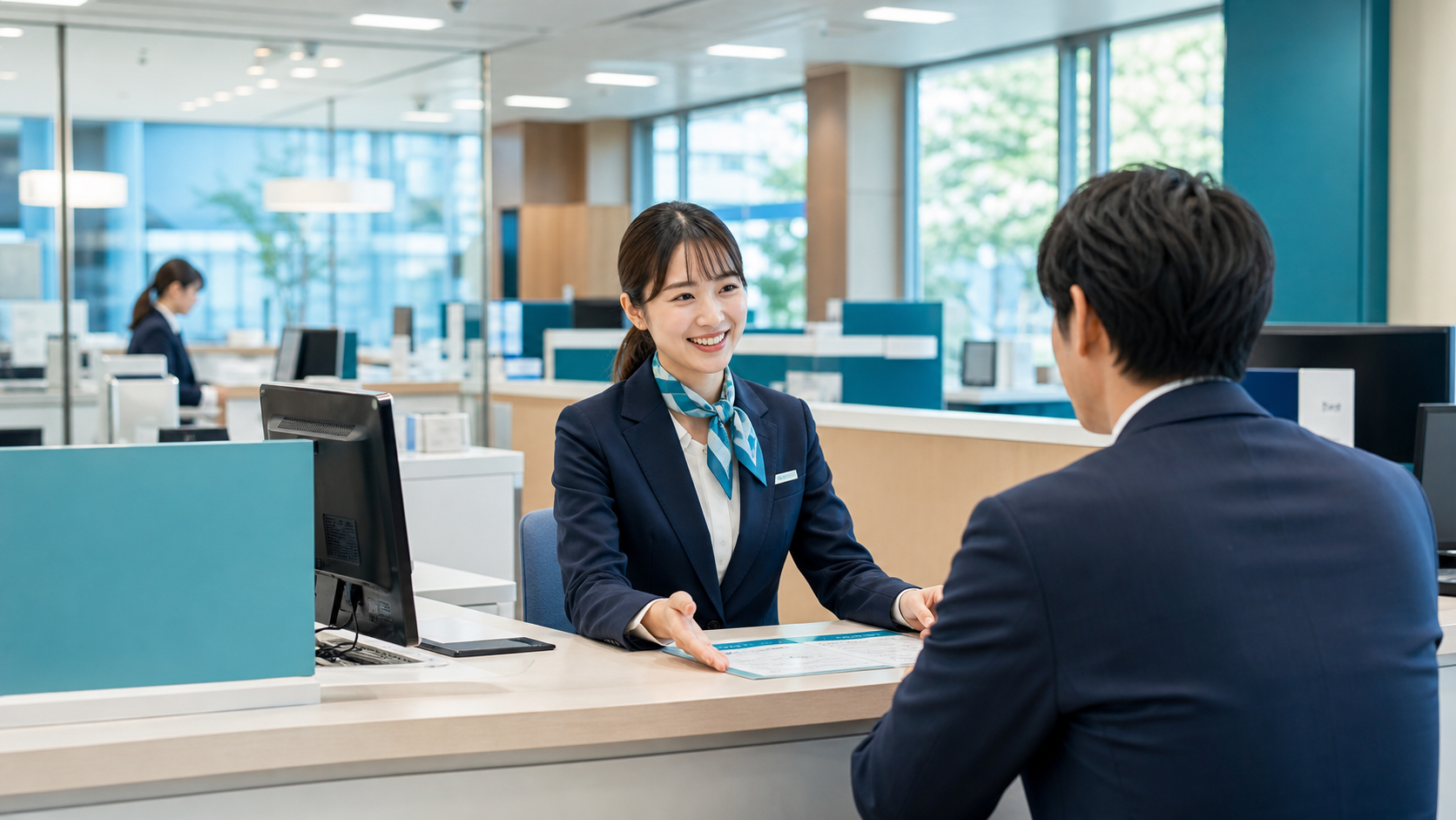 窓口で相談するお客さまと職員